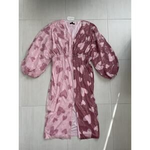 Eloquii Maxi Dress Heart Sequin Split Pattern Stretch Pink